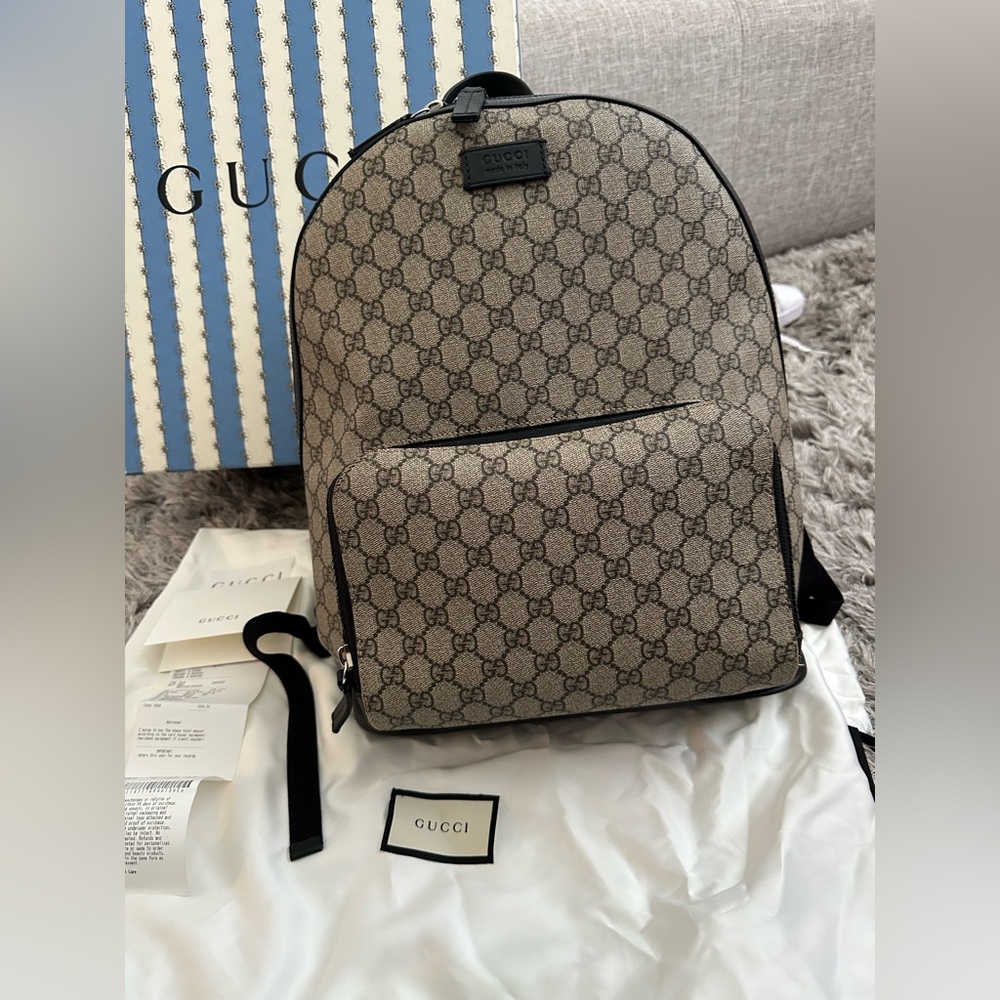 Gucci Monogram Beige and Black Backpack